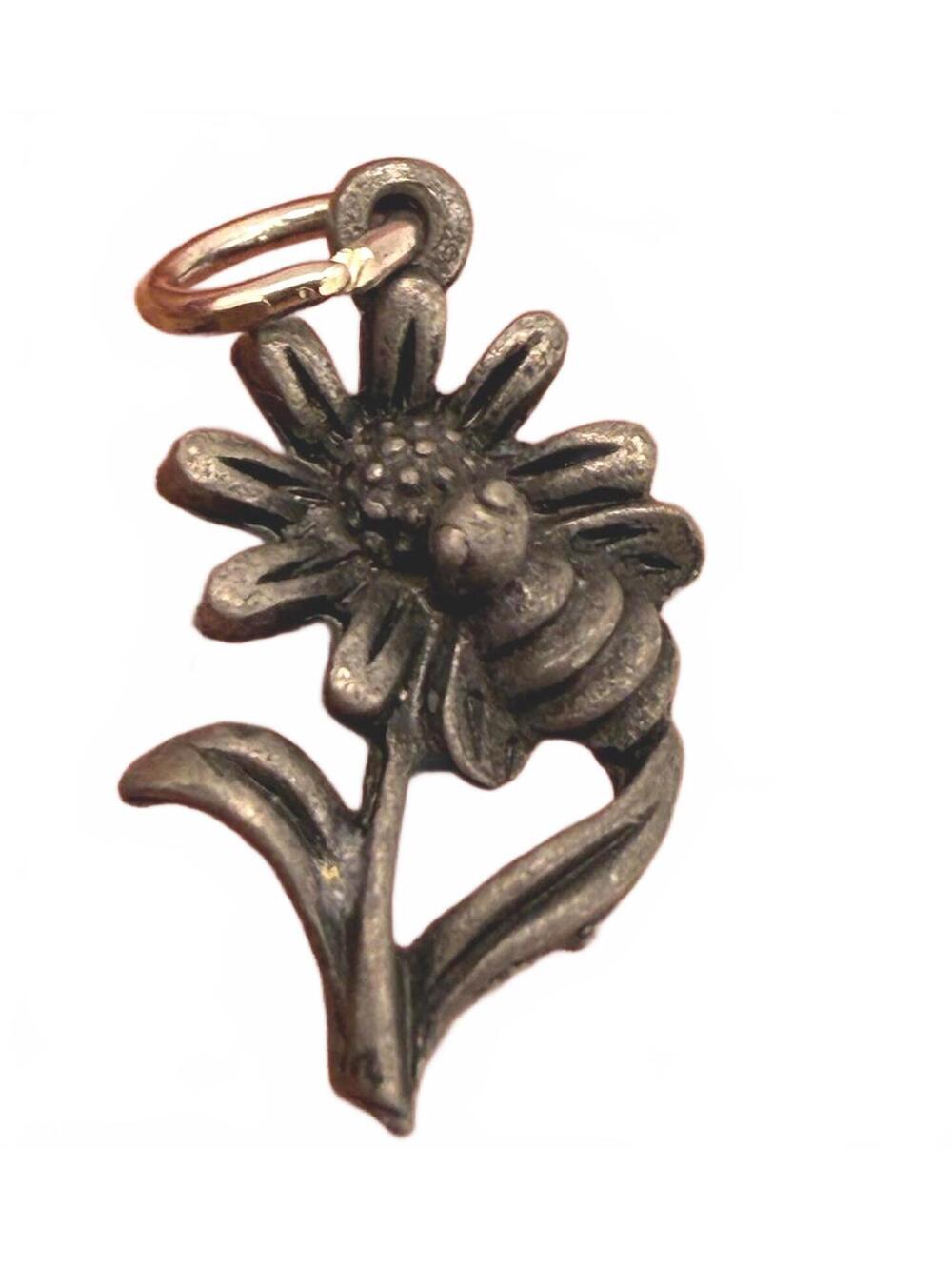 Vintage Silver Tone Bee on Flower Charm Pendant